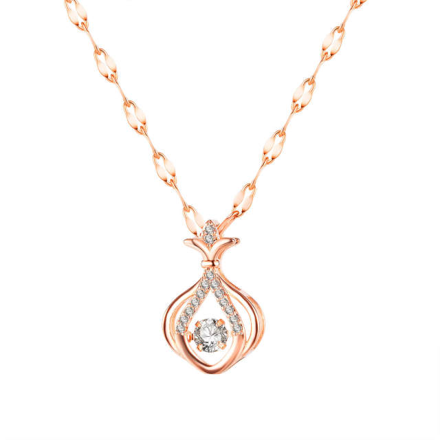 OOVOV Rose Gold Plated Zircon Necklace For Women Fine Jewelry Gifts for Women Heart Key Skirt Pendant Necklace