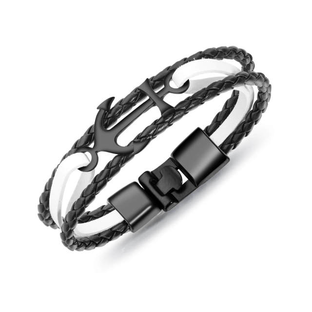 OOVOV Bracelet for Men Sturdy Leather Weave Bracelet Multilayer Vintage Anchor Bracelet Wrap Cuff