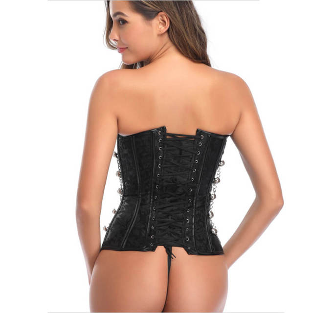 OOVOV Womens Zipper Corset Top Spiral Steel Boned Steampunk Gothic Bustier Corset with Chains S-6XL
