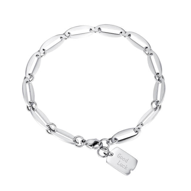 Women Bracelet Stainless Steel Chain Bracelet Jewelry with Good Luck Tag Charm
