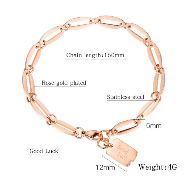 Women Bracelet Stainless Steel Chain Bracelet Jewelry with Good Luck Tag Charm