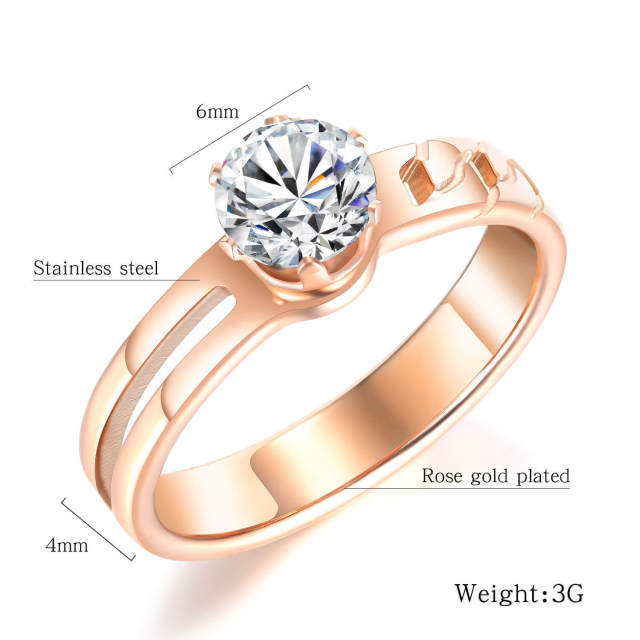 OOVOV Cubic Zirconia Ring For Women Rose Gold Plated Stainless Steel Promise Ring Wedding Band Jewelry Birthday Gifts for Women