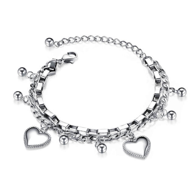 OOVOV Stainless Steel Heart Charm Chain Bracelets Coin Moon Strand Bracelet Adjustable Size for Women Girl