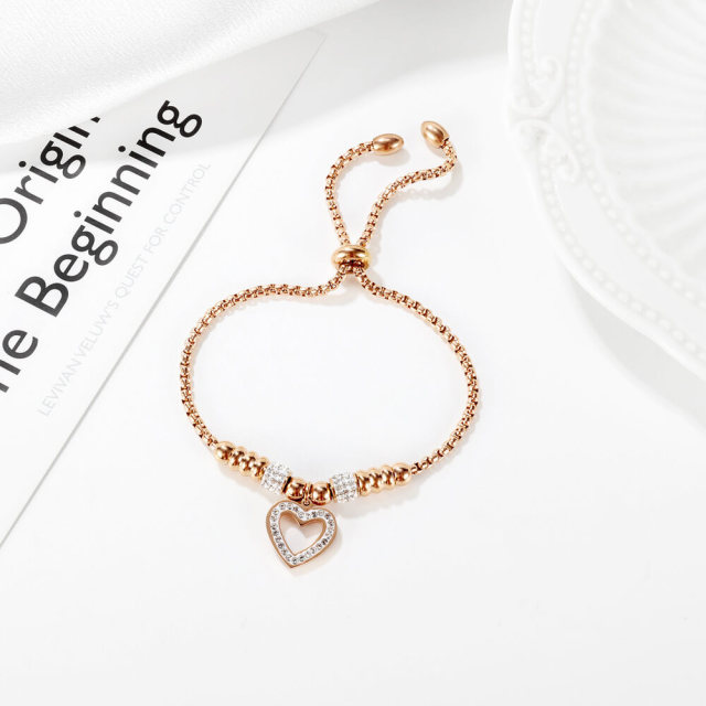 OOVOV Stainless Steel Tree of Life Charm Adjustable Size Strand Bracelet Heart Charm Bracelet For Women