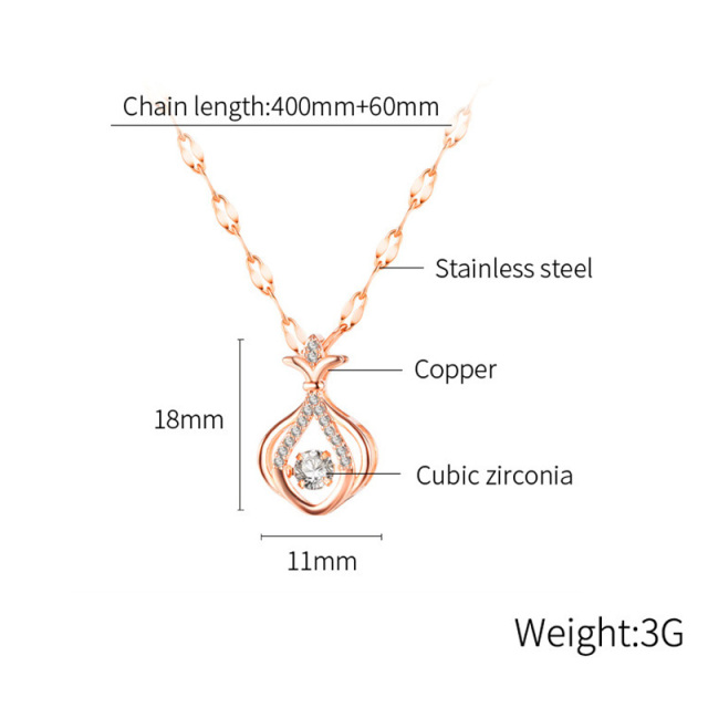 OOVOV Rose Gold Plated Zircon Necklace For Women Fine Jewelry Gifts for Women Heart Key Skirt Pendant Necklace