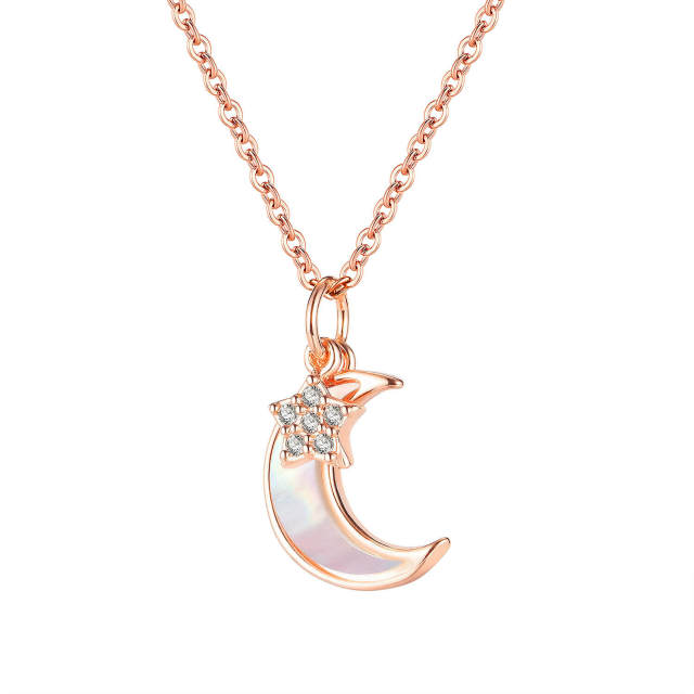 OOVOV Women Pendant Necklace with Zircon Shell Rose Gold Plated Best Gift For Girlfrend Mother 16 Inch + 2.5 Inch