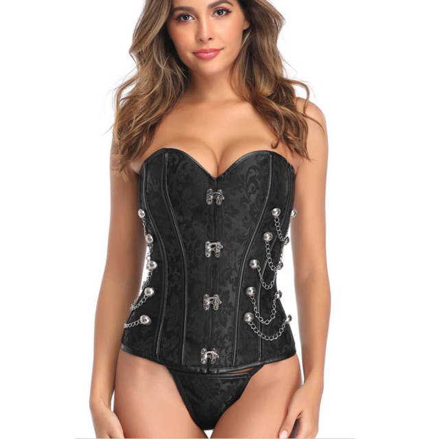 OOVOV Womens Zipper Corset Top Spiral Steel Boned Steampunk Gothic Bustier Corset with Chains S-6XL