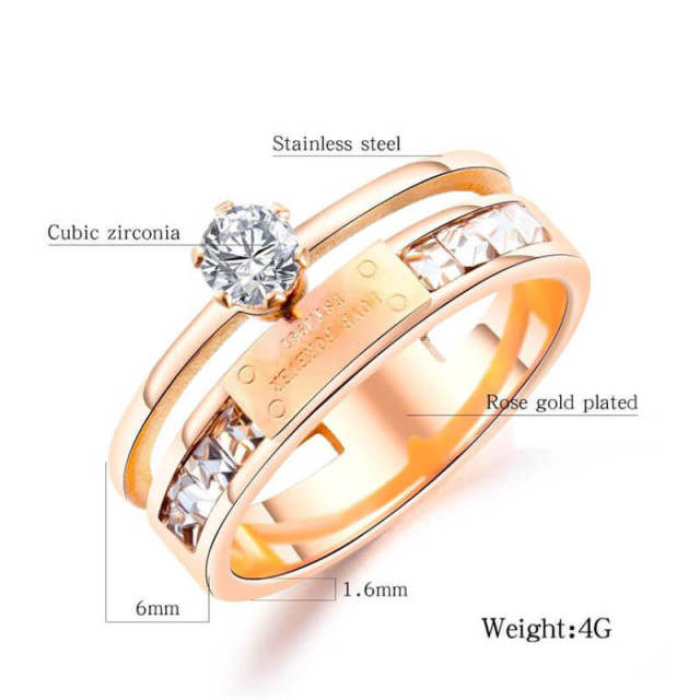 OOVOV Womens Ring Rose Gold Plated Stainless Steel Inlaid Zircon Ladies Ring