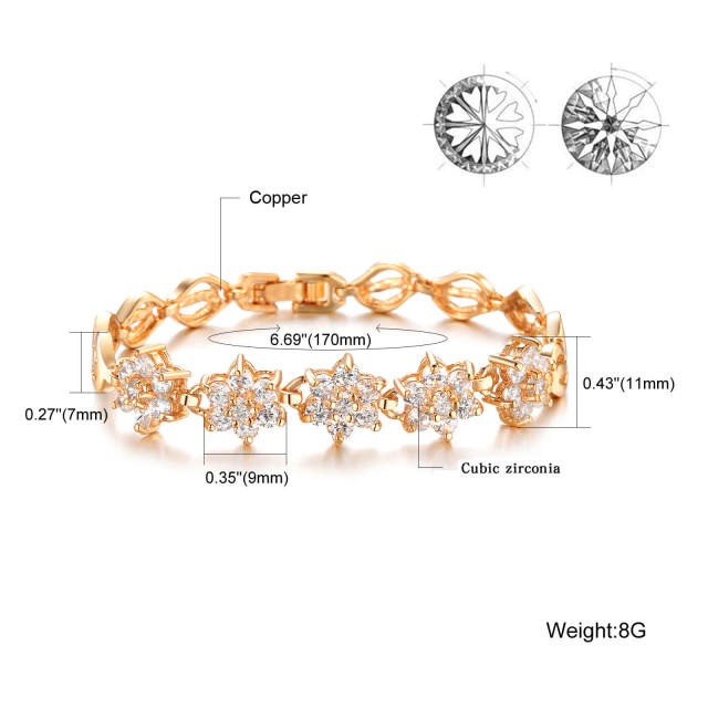 Women Girl Bracelets Gold Plated Zirconia Bracelet