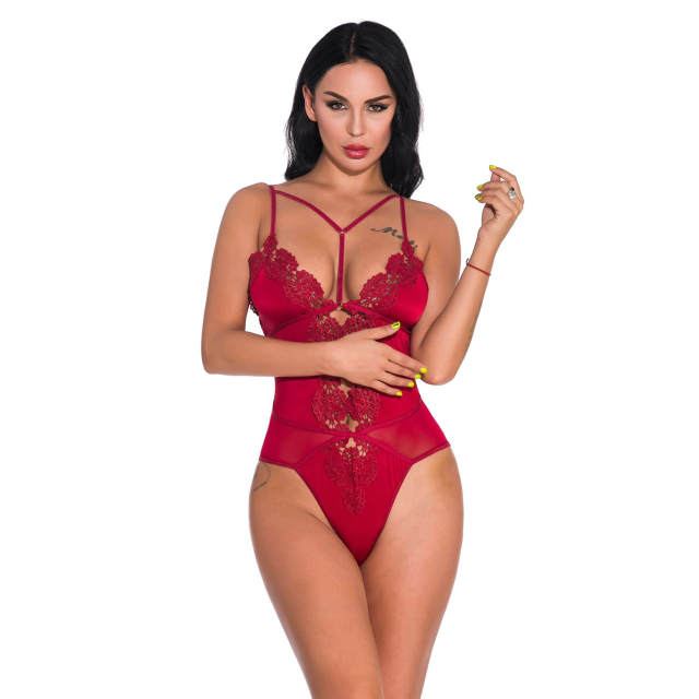 OOVOV See Through Lingerie V-Neck Lace Babydoll Sexy Lingerie Women One Piece Bodysuit