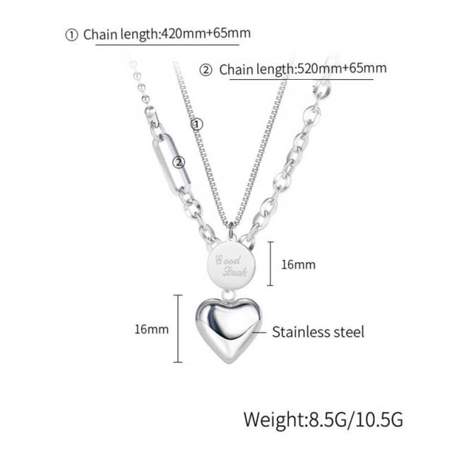 Layered Necklaces for Women Girls Stainless Steel Necklace With Heart Pendant