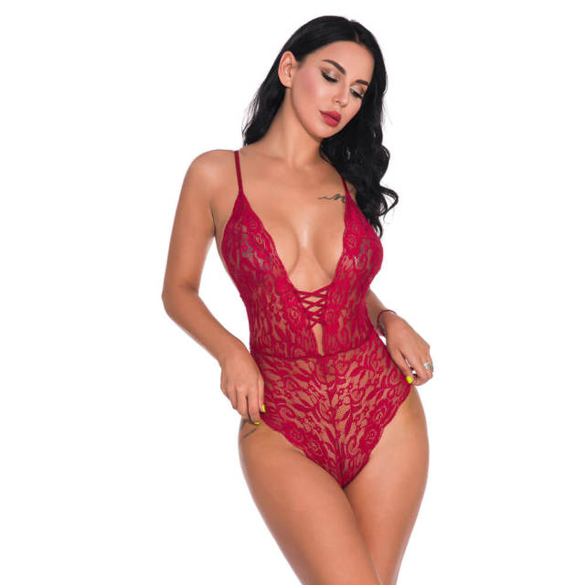 OOVOV Women Snap Crotch Lingerie Sexy Lace Bodysuit Deep V Teddy One Piece Lace Babydoll