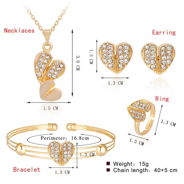 OOVOV Women Butterfly Set 4Pcs Zircon Necklace Earrings Bracelet Ring Ladies Gift Jewelry Gold Plating