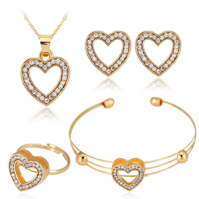 OOVOV 4Pcs Jewelry Set For Women Inlaid Zircon Heart Necklace Earrings Ring Bracelet Fashion Sets