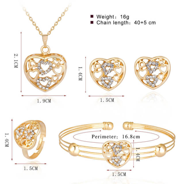 OOVOV Women Butterfly Set 4Pcs Zircon Necklace Earrings Bracelet Ring Ladies Gift Jewelry Gold Plating