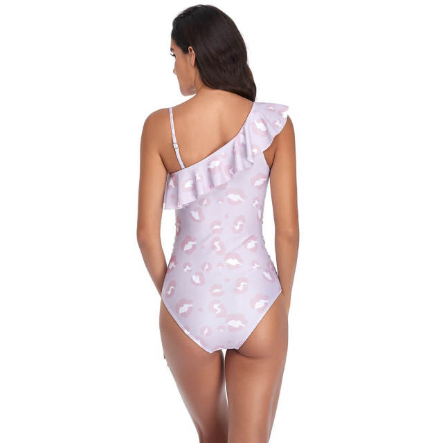 OOVOV Women One Piece Swimsuits One Shoulder Asymmetric Ruffle Tummy Control Ruched Leopard Print Swimwear