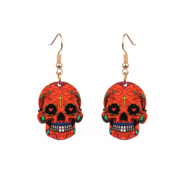 OOVOV Halloween Acrylic Earrings Skull Print Dangle Earrings Floral Skull Earrings Drop Dangle Fashion Jewelry For Women Girls