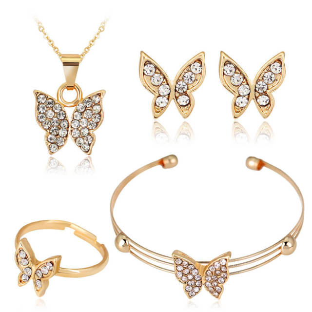 OOVOV Diamond Butterfly Jewelry Set For Women Necklace Earrings Ring Bracelet 4 PC Set