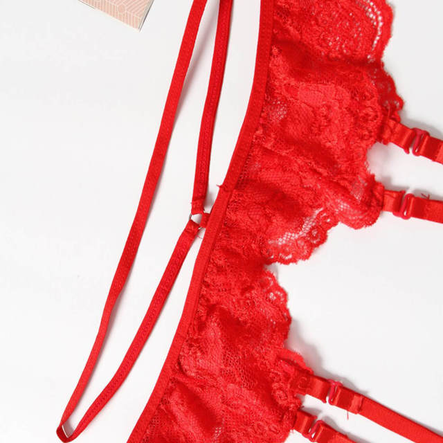 OOVOV Women Lingerie Set Lace Teddy Strap Babydoll Bodysuit with Garter Belts 3Pcs Sexy Underwear