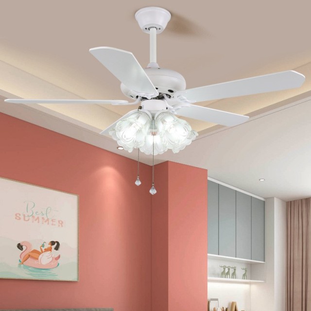 Tiffany Style Ceiling Fans with Light 42 Inch Pull Chain Switch