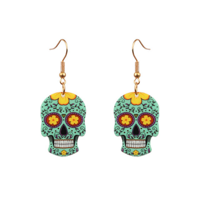 OOVOV Halloween Acrylic Earrings Skull Print Dangle Earrings Floral Skull Earrings Drop Dangle Fashion Jewelry For Women Girls