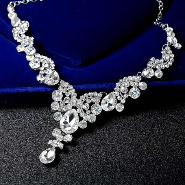 OOVOV Bridal Crystal Jewelry Set for Women Two-Pieces Necklace Earrings Banquet Cubic Zirconia Jewelry