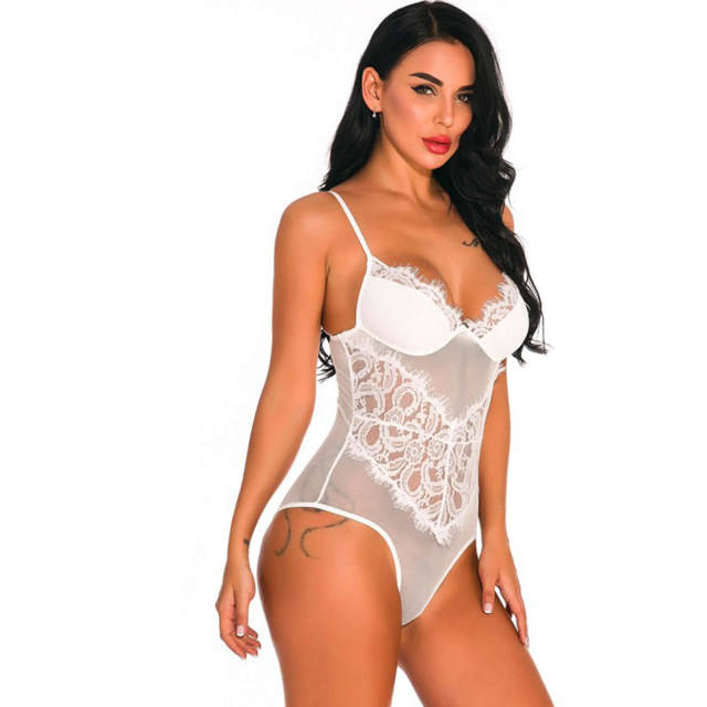 OOVOV Women Sexy Eyelash Lace Lingerie Bodysuit One Piece Sheer Mesh Teddy Babydoll