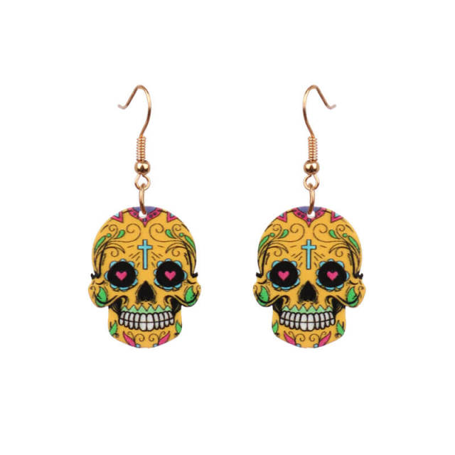 OOVOV Halloween Acrylic Earrings Skull Print Dangle Earrings Floral Skull Earrings Drop Dangle Fashion Jewelry For Women Girls