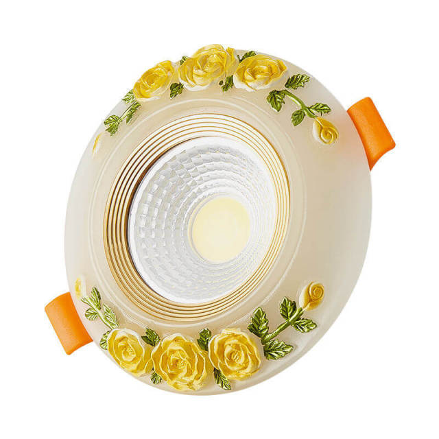 OOVOV 5W LED Downlight 3.9 Inch Flush Mount Ceiling Light with Painted Flower for Aisle Entrance Hallway Living Room