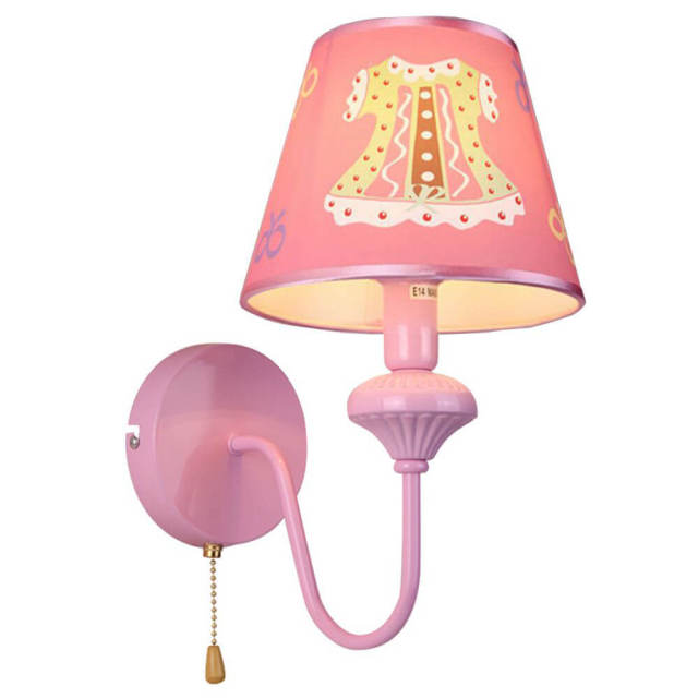 OOVOV 1-Light Pink Wall Lights Cartoon Kids Wall Lamp With Fabric Lampshade for Bedroom Baby Room Boy Girl Room with Pull Switch