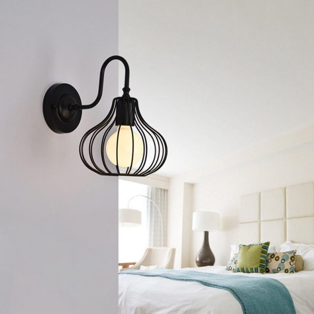 OOVOV Retro Cage Wall Sconces Light E27 Base Black Industrial Vintage Wall Lamp Fixture Wall Lamp Wall Mount for Indoor Bedroom Living Room Bathroom
