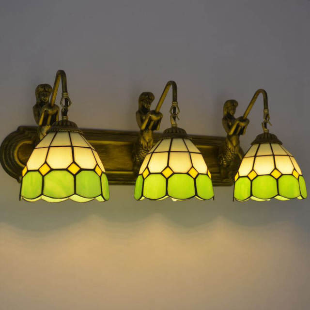 OOVOV Wall Sconce Lighting Tiffany Stained Glass Light Fixtures 3 Head Decoration Wall Lamp Mermaid Lamp Base for Hallway Bedroom Toilet Bathroom