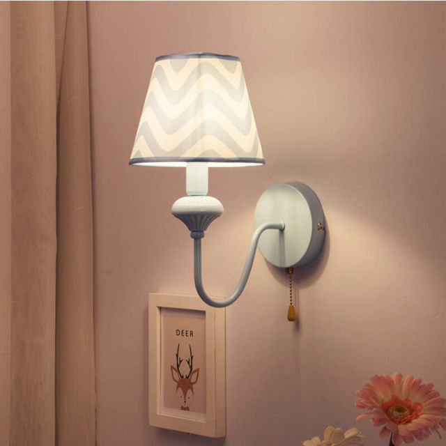 OOVOV Children Wall Light Cartoon Wall Lamp With Blue Fabric Lampshade for Bedroom Living Room Boy Girl Room Lighting Indoor with Rope Switch