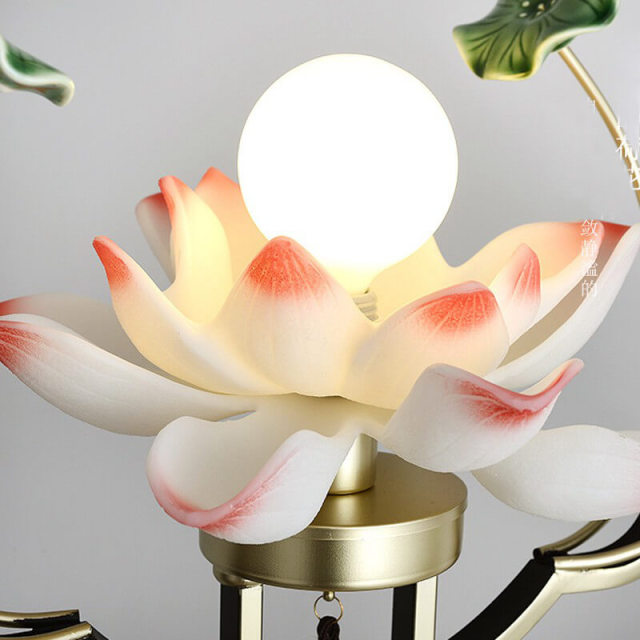 OOVOV 1-Light Pendant Light Chinese Style Lotus Flower Hanging Ceiling Lamp Retro Lighting Fixture and Decoration for Living Room Bedroom Dining Room