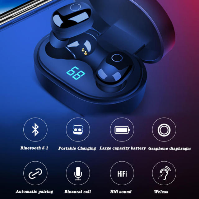 OOVOV Wireless Headphones Bluetooth 5.1 Headphones Touch Control with Wireless Charging Case HIFI Sound effects Earphones in-Ear Built-in Mic Headset