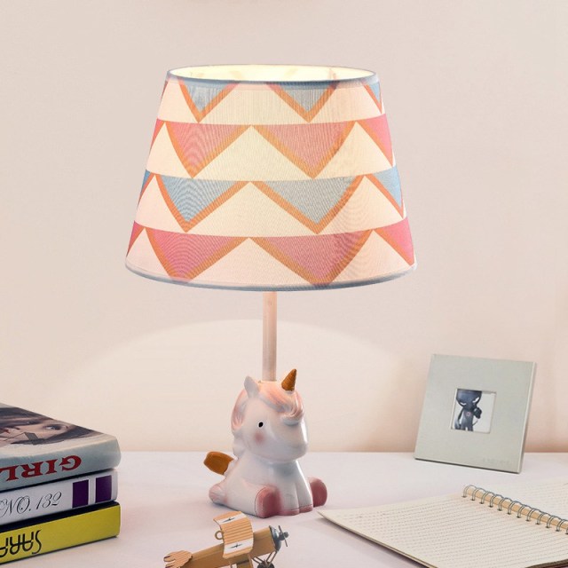 OOVOV Cartoon Children Table Lamp Cute Unicorn Fabric Desk Lamps for Bedroom Bedsides Baby Room E27 Light base