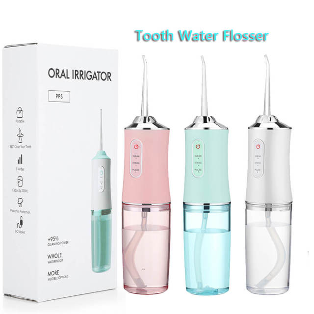 Portable Tooth Water Flosser 220ML Oral Water Jet Oral Flosser Irrigator USB Rechargeable Oral Hygiene Cleaning Machine