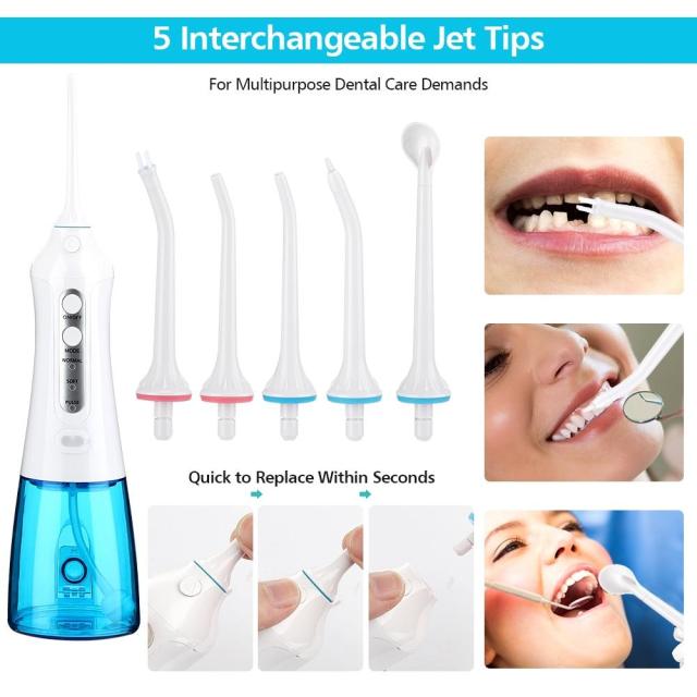 300ML Oral dental Irrigator Dental Water Flosser teeth whitening Rechargeable 5Nozzles Dental floss Water Tank Jet Teeth Cleaner