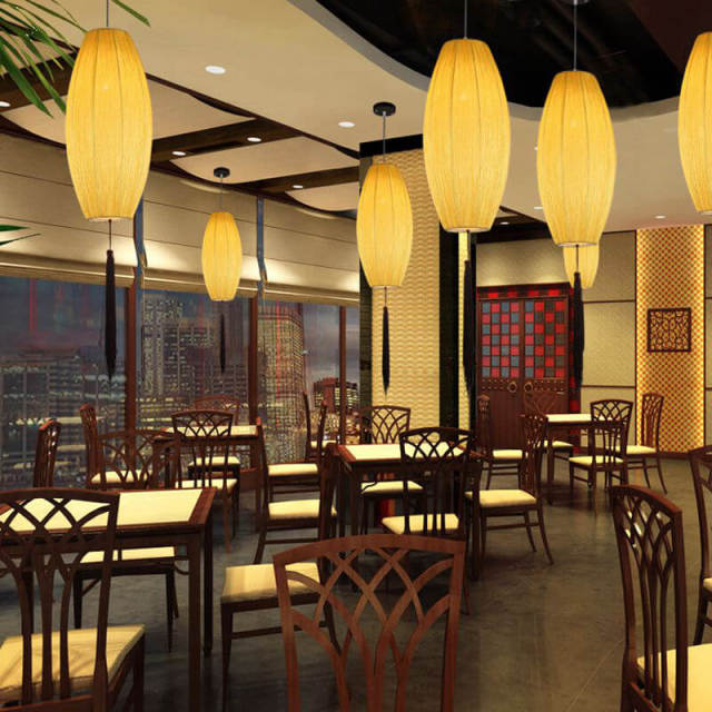 OOVOV Chinese Style Fabric Pendant Lamps Tea House Dining Room Hallway Entrance Olive Pendant Lights