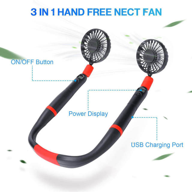 Hands Free Portable Neck Fan Removable 2PCS Fans Rechargeable