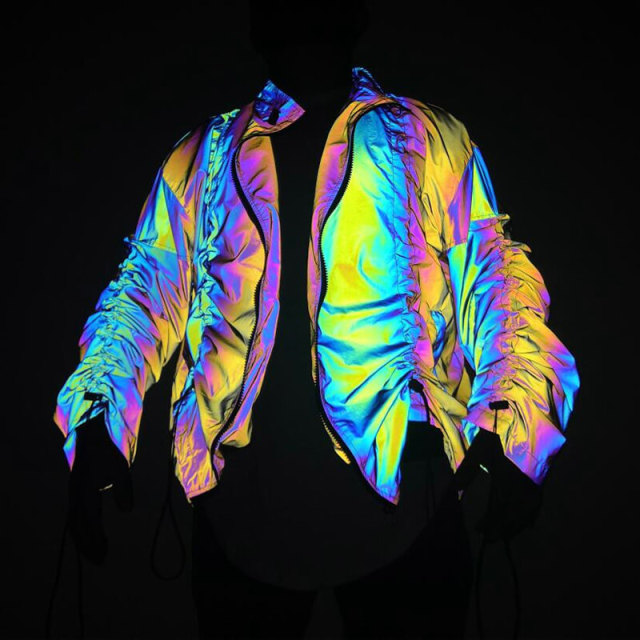 Rainbow Reflective Jackets for Men Streetwear Oversized Windbreaker Coats