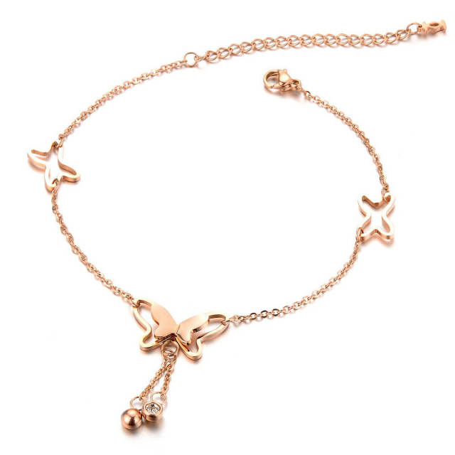 Women Anklets Butterfly Bow Girls Anklet Titanium Steel Rose Gold Anklet Accessories Girlfriend Birthday Gift Jewelry