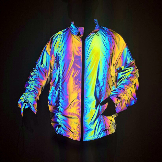 Rainbow Reflective Jackets for Men Streetwear Oversized Windbreaker Coats