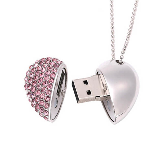 8GB Waterproof USB Flash Drive Necklace Creative Crystal Heart Girls Gifts USB Flash Drives