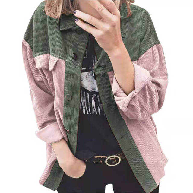 OOVOV Women Corduroy Shirts Tops Female Solid Long Sleeve Vintage Spring Autumn Blouses Loose Boyfriend Style