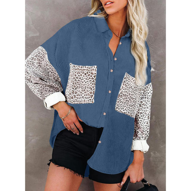 OOVOV Women Corduroy Button Down Pocket Shirts Casual Long Sleeve Oversized Blouses Tops S-XXL