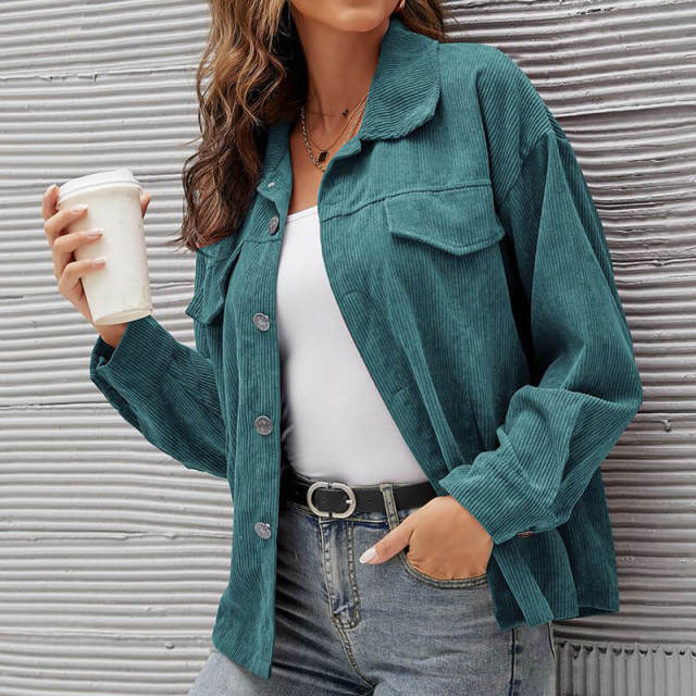 OOVOV Women Corduroy Shirts Tops Female Solid Long Sleeve Vintage Spring Autumn Blouses Loose Boyfriend Style