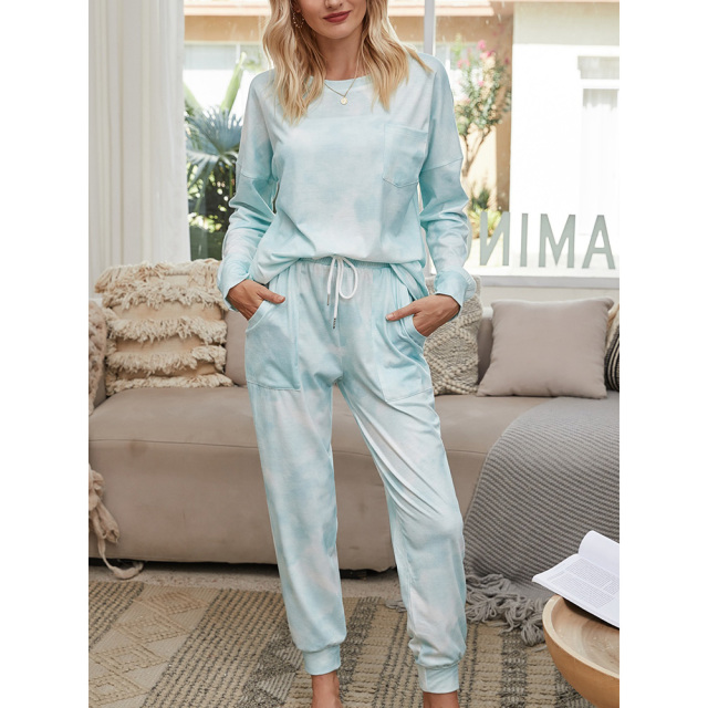 OOVOV Tracksuit Women Loose Pajamas Gradient Tie Dye 2 Piece Sets Long Sleeve Home Pant Suit Lounge Wear Plus Size Sweatsuit