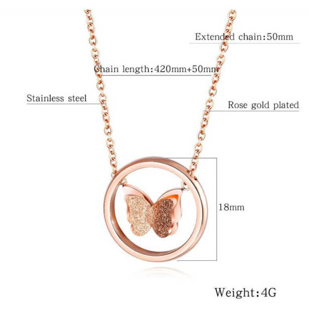 Romantic Three-dimensional Butterfly Necklace Titanium Steel Rose Gold Butterfly Sanding Necklace for Women Necklaces Ins Cold Wind
