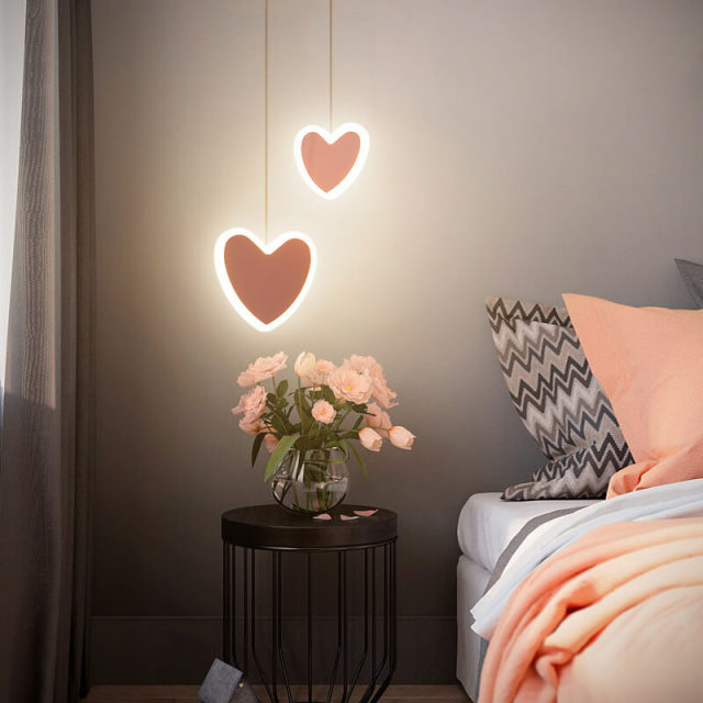 Heart Shaped Pendant Lamp Cute LED Acrylic Pendant Lighting 2 Head